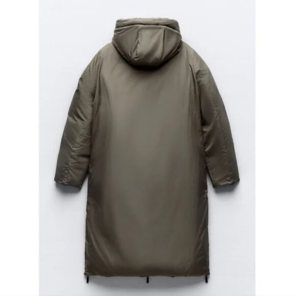 New Zara Long Reversible Puffer Anorak Black/Green Puffer Jacket Coat XS NWT - Picture 10 of 15